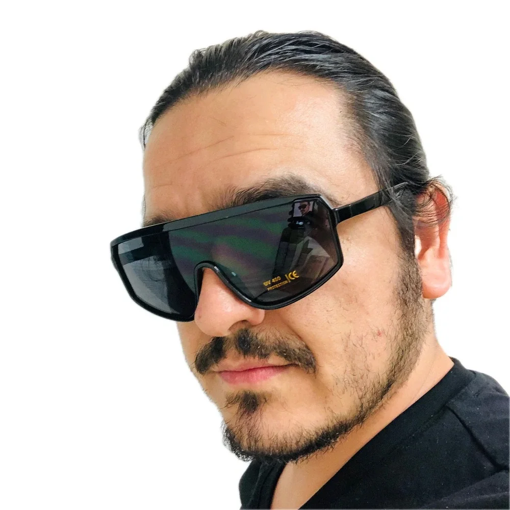 Sunglasses Black Lens Wrap Around Shades Single Fishing Driving Lentes Gafas New